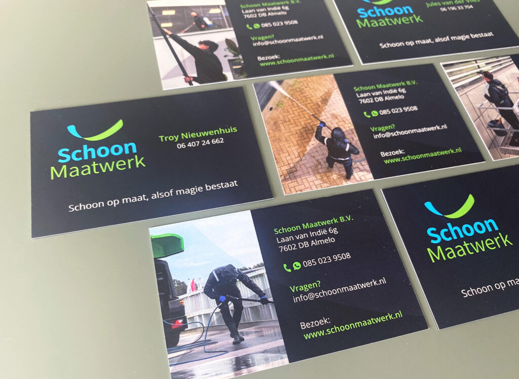 Visitekaartjes gemaakt voor schoonmaakbedrijf Almelo uitsnede