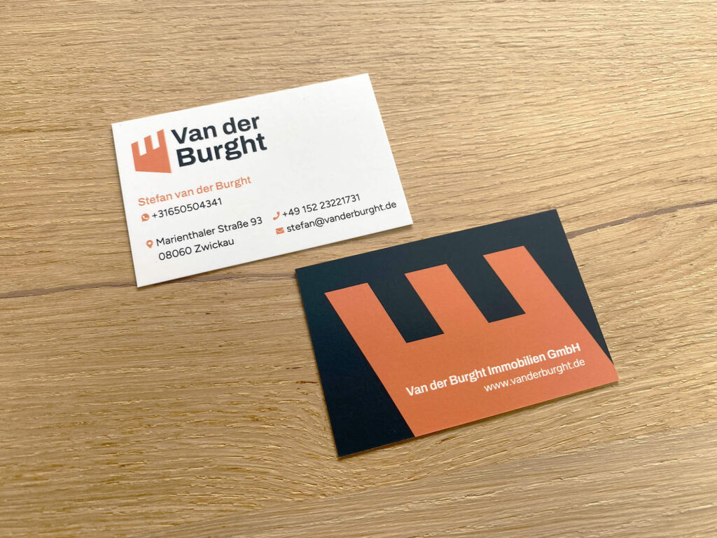 Grafisch ontwerp voor visitekaartjes Van der Burght Vastgoed BV